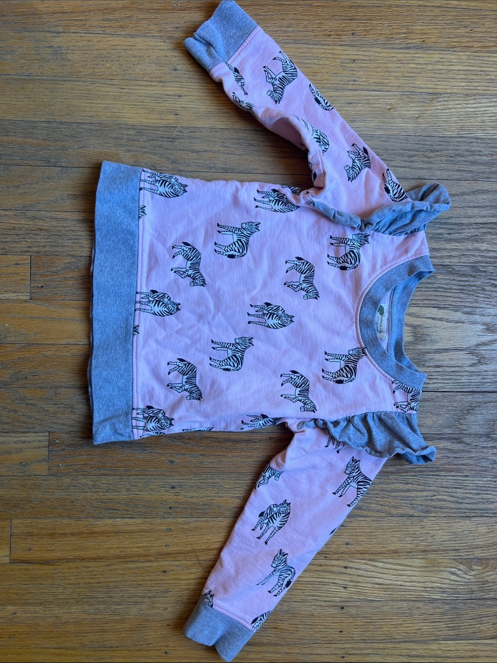 Girls' Pink Zebra Print Ruffle-Shoulder Sweatshirt